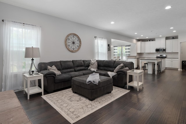 676 Ferguson Ave, Delaware, OH 43015 - living room with dark wood-style floors and recessed lighting