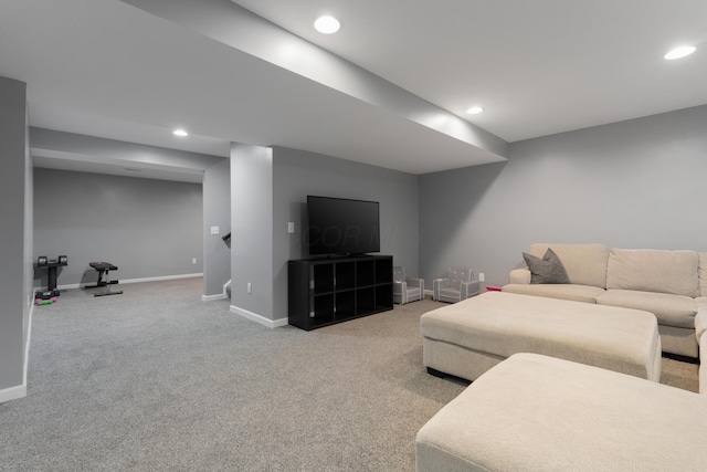 676 Ferguson Ave, Delaware, OH 43015 - living area featuring baseboards, recessed lighting, light carpet, and stairway