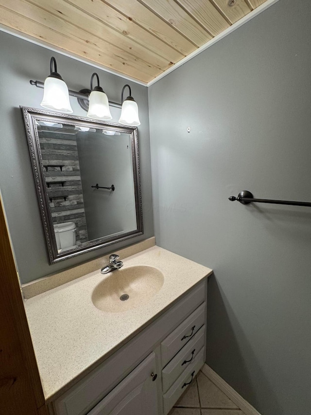 1442 Londondale Unit 3-3, Newark, OH 43055 - bathroom with vanity, tile patterned floors, toilet, and wooden ceiling