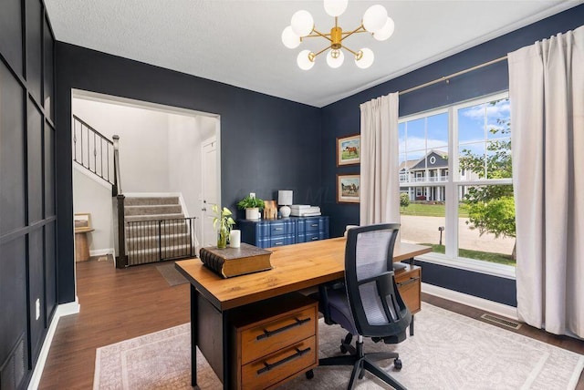 1211 Mcclish Ct, Grove City, OH 43123 - office area featuring a chandelier, dark wood finished floors, and baseboards