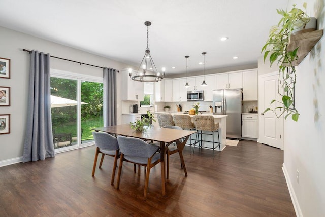 1211 Mcclish Ct, Grove City, OH 43123 - dining space featuring a chandelier, dark wood-style flooring, baseboards, and recessed lighting
