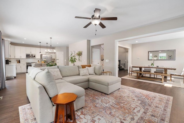 1211 Mcclish Ct, Grove City, OH 43123 - living area with wood finished floors, a ceiling fan, and recessed lighting