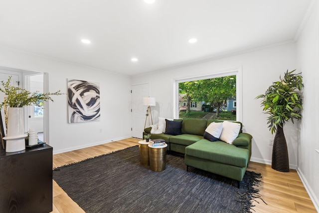961 Davis Ave, Newark, OH 43055 - living area featuring light wood finished floors, crown molding, recessed lighting, and baseboards