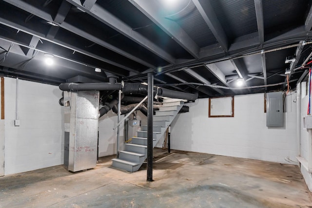 507 Brumfield Rd, Lancaster, OH 43130 - unfinished basement with electric panel, stairway, and water heater