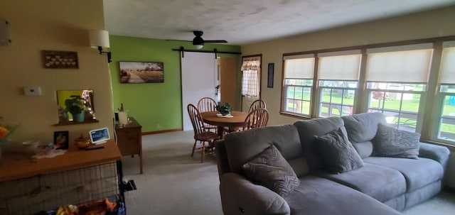 207 Newton Ave, Newark, OH 43055 - living room featuring a barn door, carpet floors, and baseboards