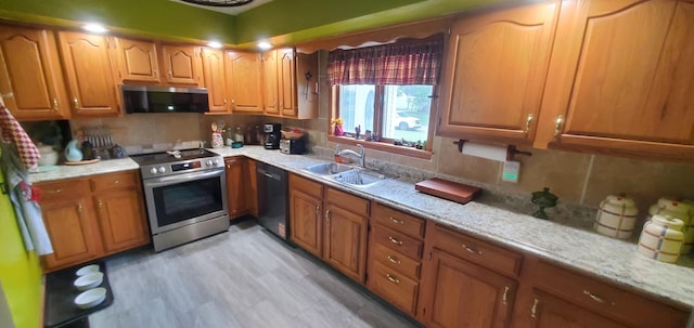 207 Newton Ave, Newark, OH 43055 - kitchen with appliances with stainless steel finishes, a sink, backsplash, and brown cabinets