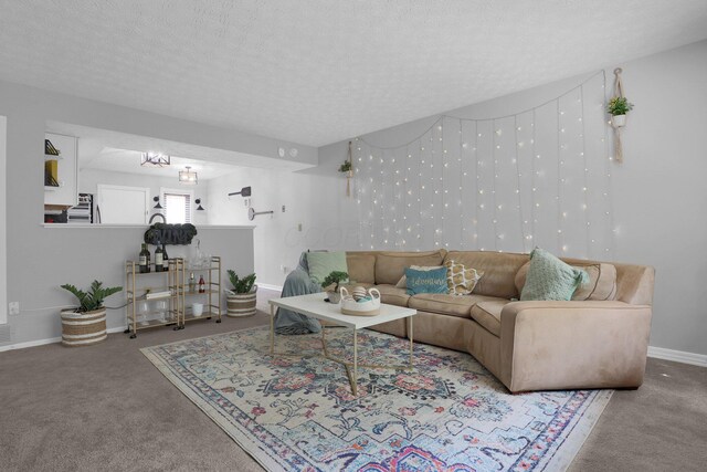 3195 Summerdale Ln, Columbus, OH 43221 - living room featuring carpet floors, a textured ceiling, and baseboards