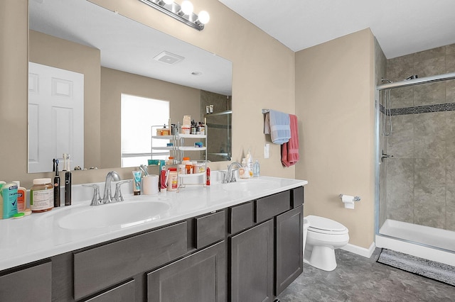 1598 Metcalfe Ave, Obetz, OH 43207 - bathroom featuring toilet, double vanity, a stall shower, and baseboards