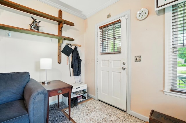 2506 Chester Rd, Columbus, OH 43231 - mudroom featuring baseboards and crown molding