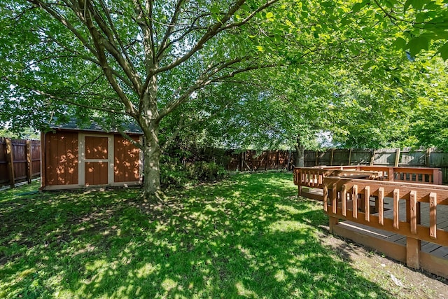 929 Fairwood Ave, Marion, OH 43302 - fenced backyard featuring a storage shed and a wooden deck