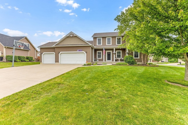 405 Tyler Station Dr, Johnstown, OH 43031 - view of front of home with covered porch, an attached garage, a front yard, and concrete driveway