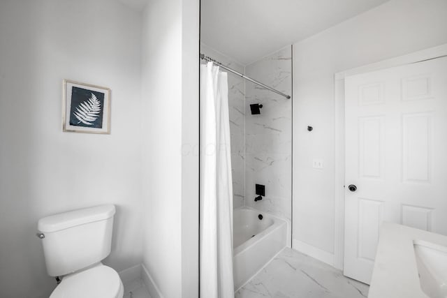 1116 Summit St Unit 1114, Columbus, OH 43201 - full bathroom featuring marble look tile flooring, toilet, shower / bath combo, and baseboards