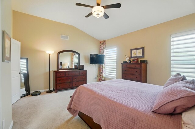6368 Casado Dr, Columbus, OH 43213 - carpeted bedroom with vaulted ceiling, a ceiling fan, and baseboards