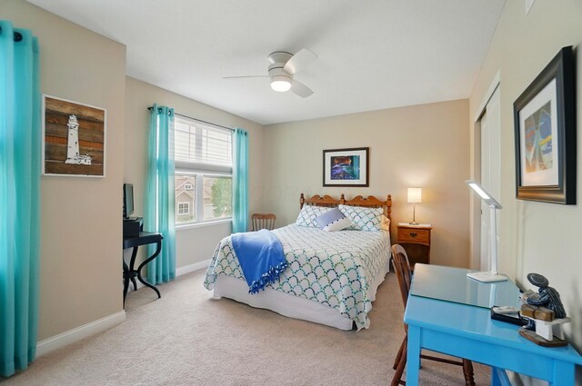 6368 Casado Dr, Columbus, OH 43213 - bedroom with carpet flooring, baseboards, and ceiling fan