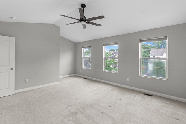 3015 Green Line Way, Columbus, OH 43231 - empty room featuring ceiling fan, lofted ceiling, baseboards, light carpet, and a smoke detector