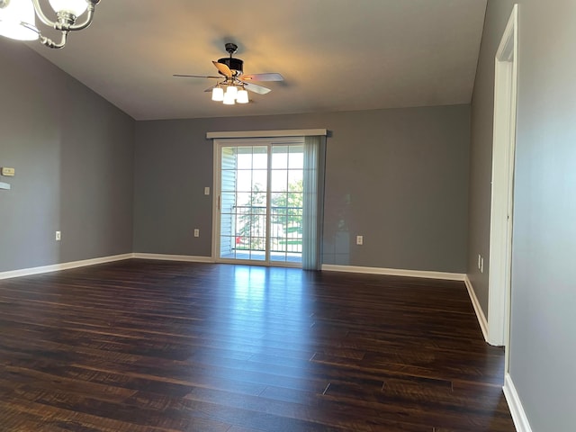 2001 Berrancher Dr, Columbus, OH 43228 - empty room with baseboards, dark wood-style floors, ceiling fan, and a chandelier