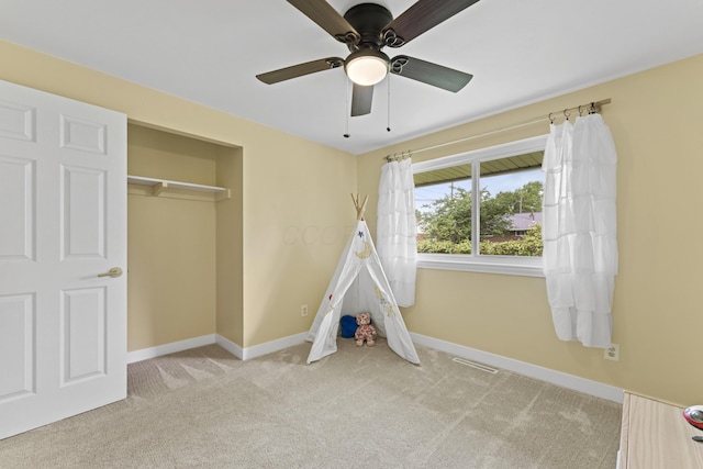 6576 Creon Dr, Reynoldsburg, OH 43068 - game room featuring a ceiling fan, carpet flooring, and baseboards