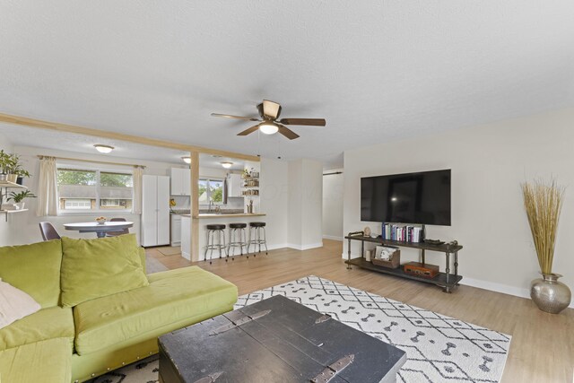6576 Creon Dr, Reynoldsburg, OH 43068 - living room with light wood-type flooring, a ceiling fan, and baseboards