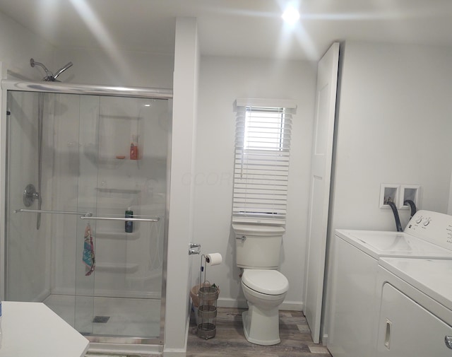 71 Knollwood Ct, South Bloomfield, OH 43103 - full bathroom with washing machine and clothes dryer, a stall shower, wood finished floors, and vanity