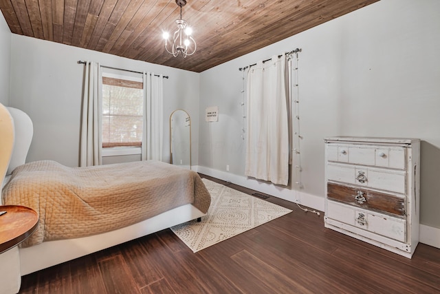 610 Chestnut St, Dresden, OH 43821 - bedroom with dark wood-type flooring, a chandelier, and wooden ceiling