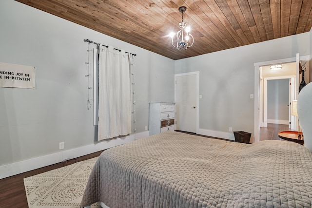 610 Chestnut St, Dresden, OH 43821 - bedroom with wood finished floors, a chandelier, and wood ceiling