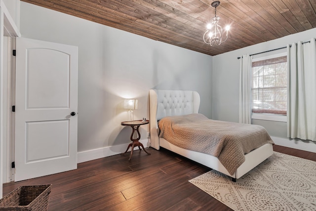 610 Chestnut St, Dresden, OH 43821 - bedroom featuring a chandelier, dark wood finished floors, and wood ceiling