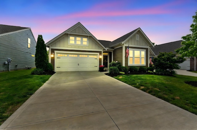 3736 Sanctuary, Hilliard, OH 43026 - craftsman house with board and batten siding, concrete driveway, a lawn, and an attached garage