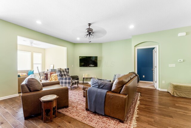 3736 Sanctuary, Hilliard, OH 43026 - living area featuring a ceiling fan, wood finished floors, and recessed lighting