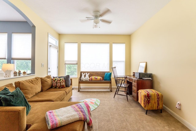 3736 Sanctuary, Hilliard, OH 43026 - living area with arched walkways and ceiling fan