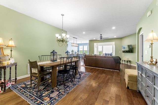 3736 Sanctuary, Hilliard, OH 43026 - dining area with dark wood-type flooring, ceiling fan, recessed lighting, and a chandelier