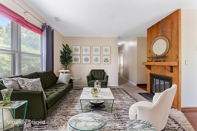 3013 La Vista Dr Unit 29, Columbus, OH 43204 - living room featuring a large fireplace and baseboards
