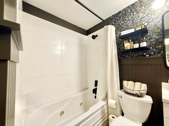 1855 Itawamba Trl, London, OH 43140 - full bathroom with wallpapered walls, a combined bath / shower with jetted tub, toilet, and vanity