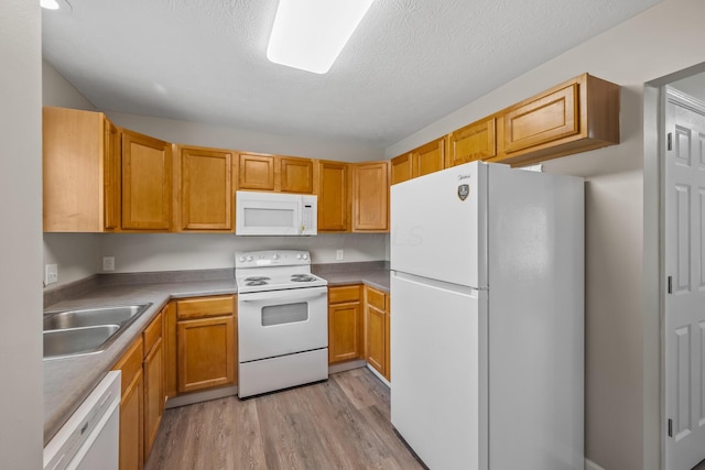 845 Bennett St, Marion, OH 43302 - kitchen featuring white appliances, a sink, light wood-style floors, and a textured ceiling