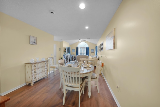 4654 Collingville Way, Columbus, OH 43230 - dining area featuring wood finished floors, lofted ceiling, ceiling fan, baseboards, and recessed lighting