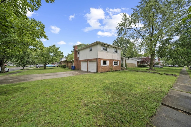 5754 Loganwood Rd, Columbus, OH 43229 - view of property exterior featuring an attached garage, concrete driveway, a lawn, and brick siding