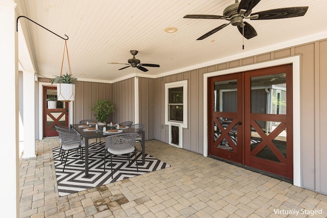 6900 Waterloo Rd NW, Canal Winchester, OH 43110 - view of patio featuring french doors, a ceiling fan, and outdoor dining area