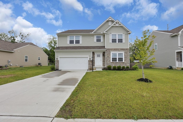1137 Legacy Ln, Pataskala, OH 43062 - craftsman house with stone siding, board and batten siding, driveway, a front yard, and a garage