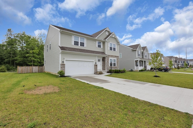 1137 Legacy Ln, Pataskala, OH 43062 - craftsman inspired home featuring an attached garage, concrete driveway, stone siding, and a residential view