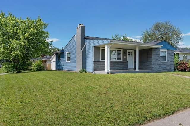 1345 E Deshler Ave, Columbus, OH 43206 - view of front of home featuring a chimney, a front yard, a porch, and stone siding