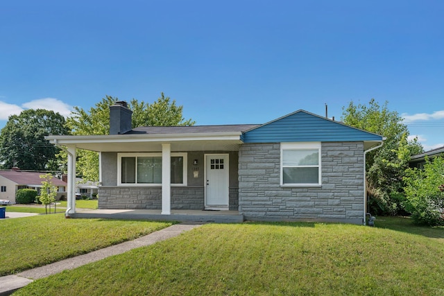 1345 E Deshler Ave, Columbus, OH 43206 - view of front of property with stone siding, a chimney, a front lawn, and covered porch