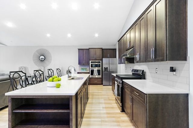 1333 Andy Way, Pataskala, OH 43062 - kitchen with open shelves, appliances with stainless steel finishes, under cabinet range hood, decorative backsplash, and recessed lighting