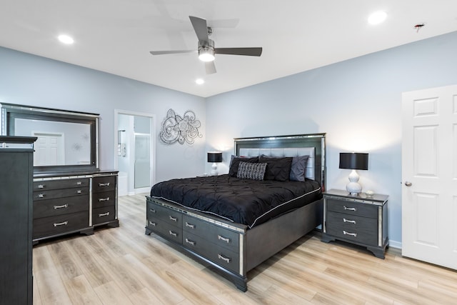 1333 Andy Way, Pataskala, OH 43062 - bedroom with light wood-style floors, a ceiling fan, ensuite bath, and recessed lighting