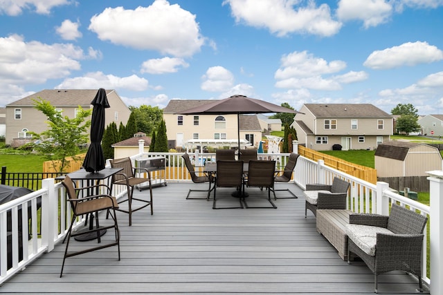 1333 Andy Way, Pataskala, OH 43062 - deck featuring outdoor dining area, a residential view, and a shed