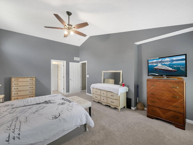 6048 Trent Ct, Lewis Center, OH 43035 - carpeted bedroom with baseboards, a ceiling fan, and high vaulted ceiling