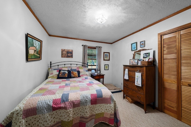 26975 Chapel Ridge Rd, South Bloomingville, OH 43152 - carpeted bedroom with ornamental molding, a textured ceiling, and a closet