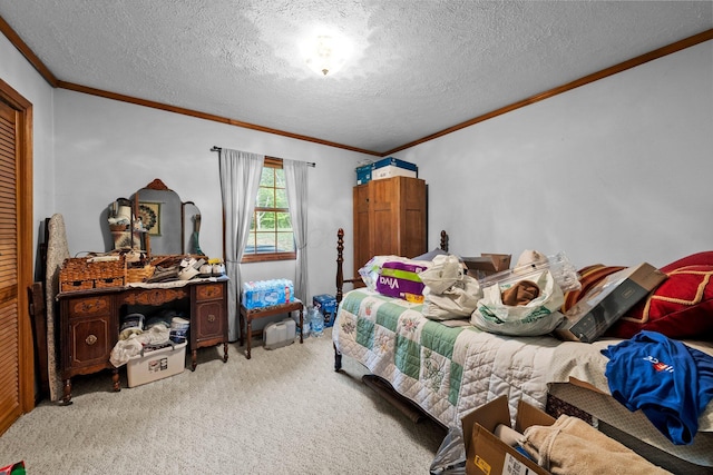 26975 Chapel Ridge Rd, South Bloomingville, OH 43152 - carpeted bedroom with ornamental molding and a textured ceiling