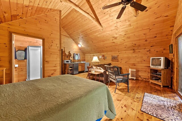 26975 Chapel Ridge Rd, South Bloomingville, OH 43152 - bedroom with wooden walls, wooden ceiling, lofted ceiling, and wood-type flooring