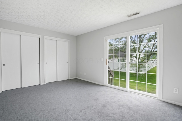 4655 Parrau Dr Unit 66A, Columbus, OH 43228 - unfurnished bedroom with multiple closets, carpet flooring, access to exterior, a textured ceiling, and baseboards