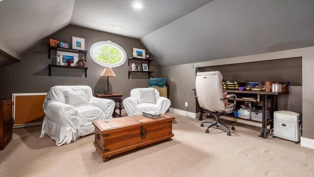 122 Boulder Ct, Granville, OH 43023 - office with lofted ceiling, carpet, and baseboards