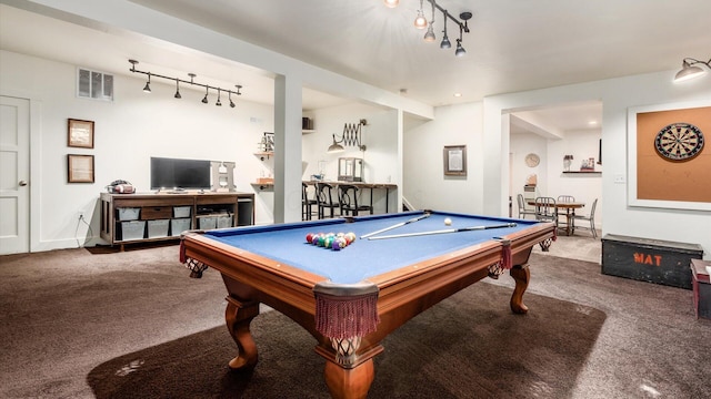 122 Boulder Ct, Granville, OH 43023 - recreation room featuring carpet floors, rail lighting, and pool table
